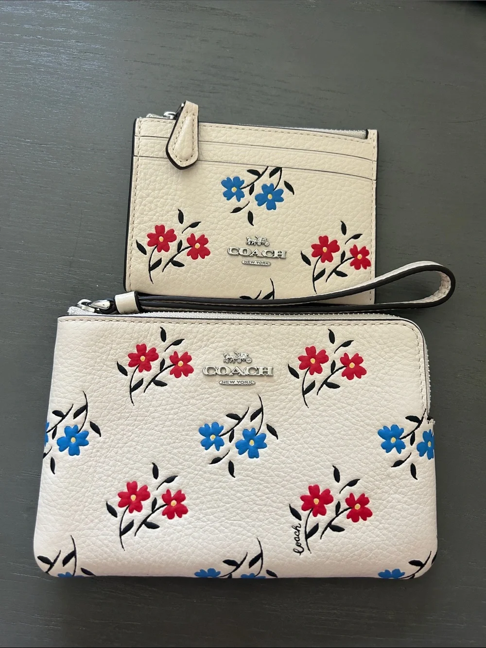 Coach Floral Wristlet and Card Case Set in Cream